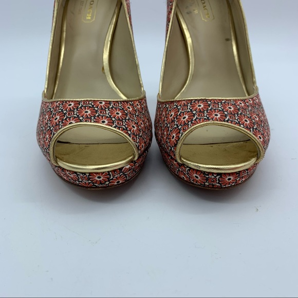 Coach Red and Gold Patterned Heels - Picture 8 of 16